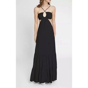 Nicole Miller Cross Straps Maxi Tiered Silk Viscose Blend Dress Sz M Retail $410
